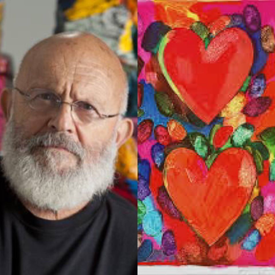 Pictured: Photograph of Jim Dine (Left) and Four Hearts 1969 (Right) 