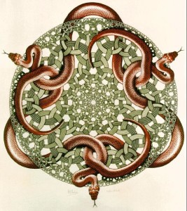 Snakes M.C. Escher woodcut