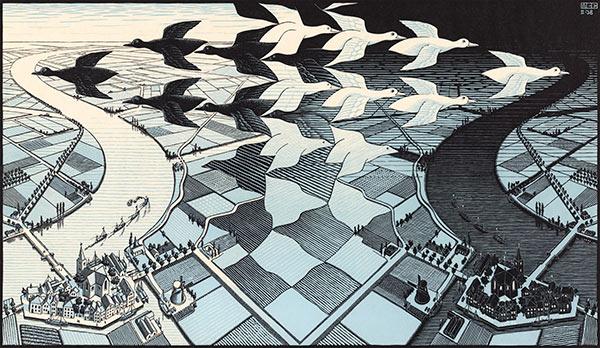 Day and Night Escher Woodcut