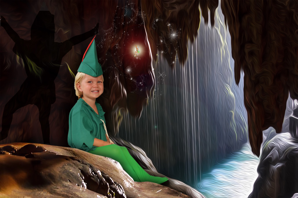 Peter Pan Costume Ideas- Peter Pan, His Shadow and Tinkerbell in a Cave