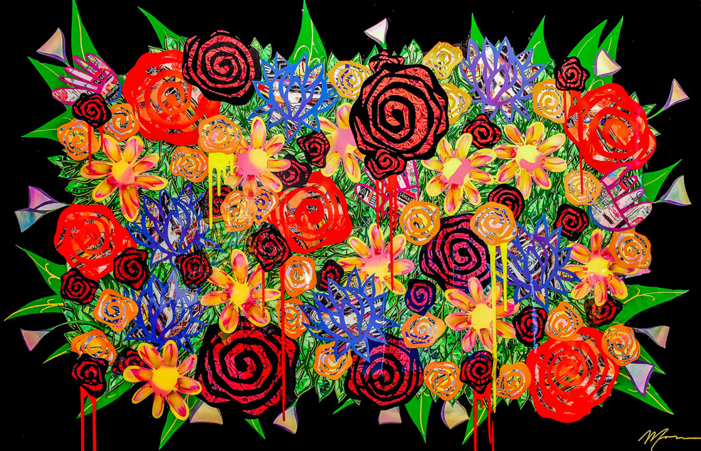 Daniel Mazzone (b. 1980) Black Flowers 48” x 72” Collage on wood PRICE: $26,000. For Purchasing information, please contact info@robinrile.com PH: (813) 340-9629 