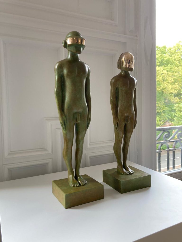 French Pop Artist Alexandre Nicolas created sculptures based on Daft Punk in resin and bronze. Available from Robin Rile Fine Art