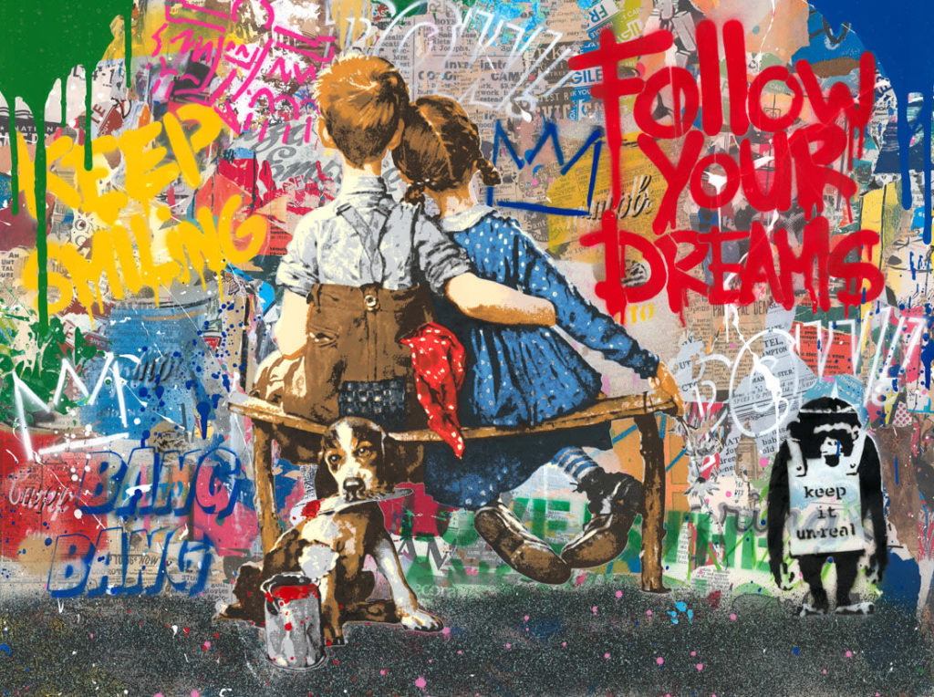 Mr. BRAINWASH- Work Well Together mixed media painting now available from RRFA