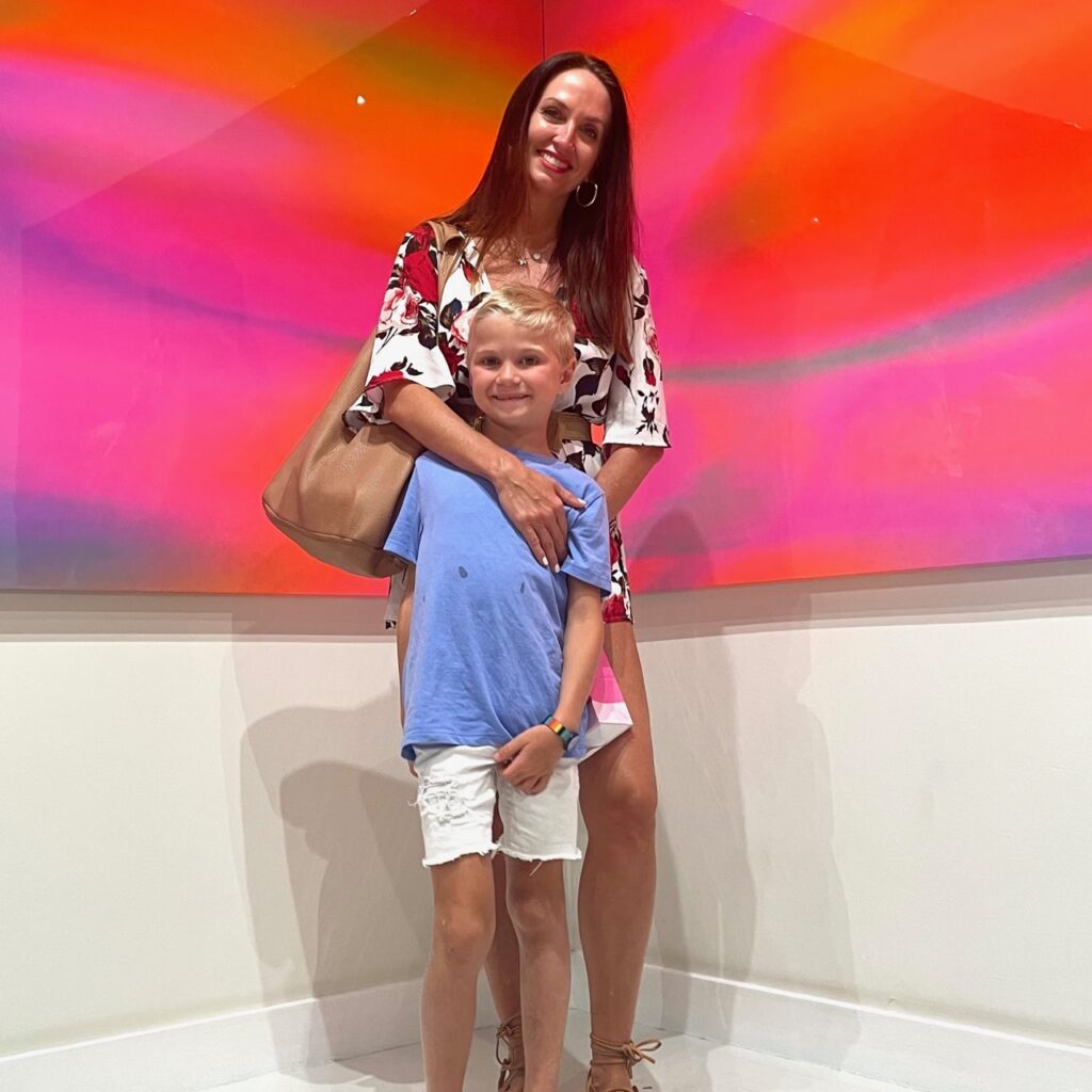 Kat Barrow-Horth with her son in The MOCO Museum in Barcelona