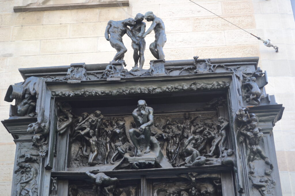 Detail view of Auguste Rodin's "Le Porte L'Enfer" (The Gates of Hell), monumental bronze sculpture at Kunsthaus Zurich