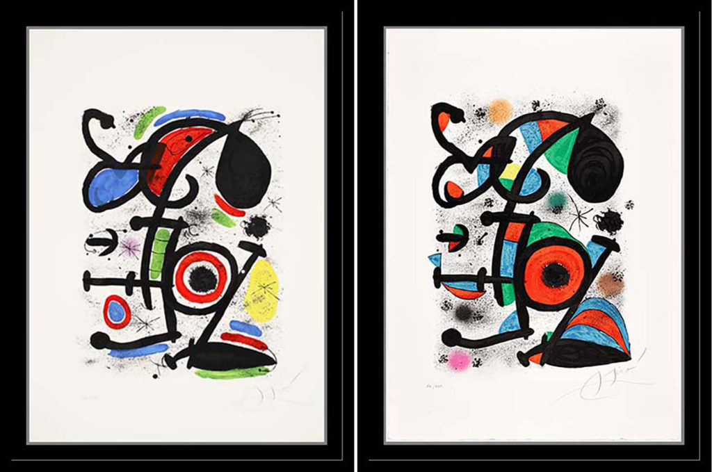 Joan Miro's Querelle d'amoureux pair of signed lithographs now available from RRFA