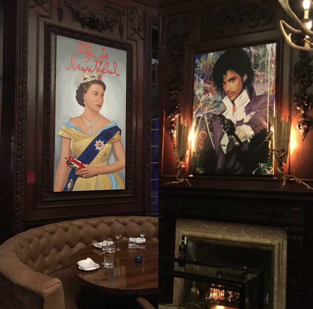 Two commissioned paintings in BlueBlood Steakhouse at Casa Loma in Toronto 