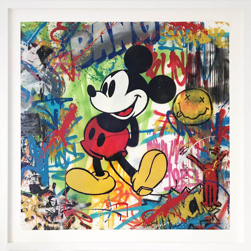 Mr. BRAINWASH- Mickey Mouse mixed media painting on paper