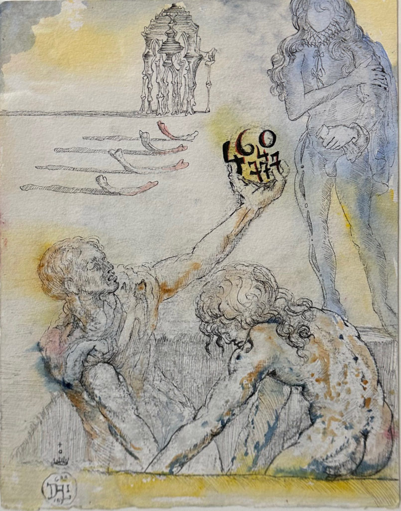 Salvador Dali painting of Hamlet contemplating the Skull of Yorick (1967)