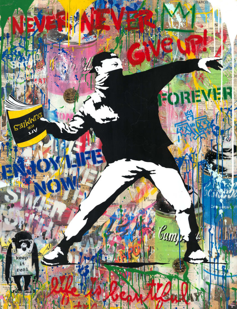 Mr. BRAINWASH- Banksy Thrower mixed media painting available from RRFA