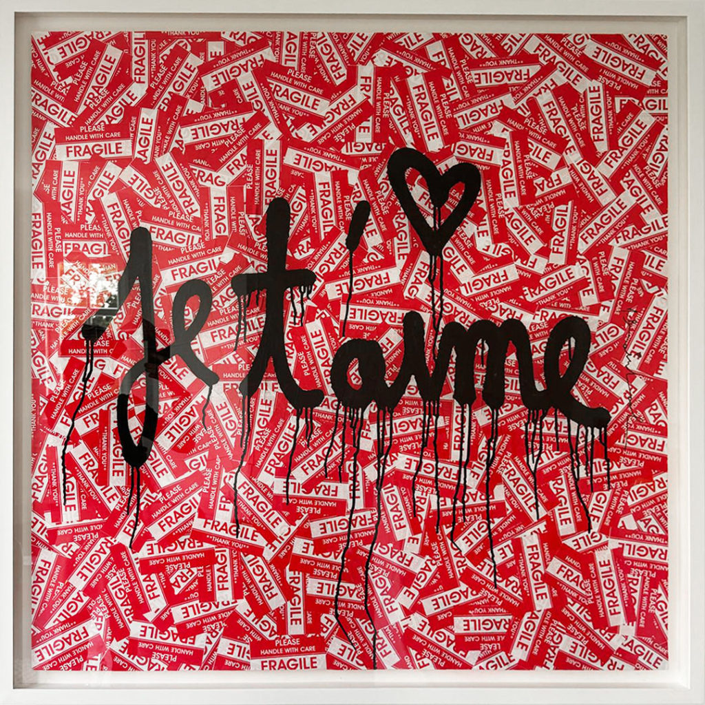 Mr. BRAINWASH- Je T'Aime FRAGILE mixed media on paper available from RRFA