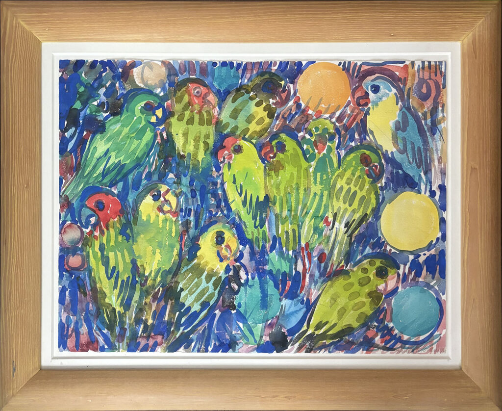 HUNT SLONEM Untitled 1992 painting of Parakeets