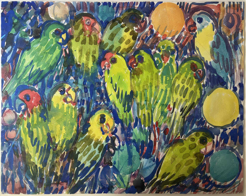 HUNT SLONEM Untitled 1992 painting of Parakeets