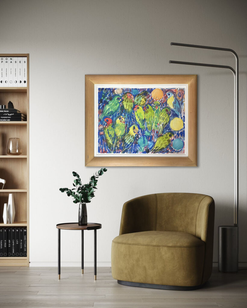 HUNT SLONEM Untitled 1992 painting of Parakeets