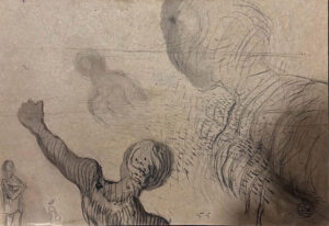 Salvador DALI- Project for the work - Cosmic Athlete (c.1968) drawing