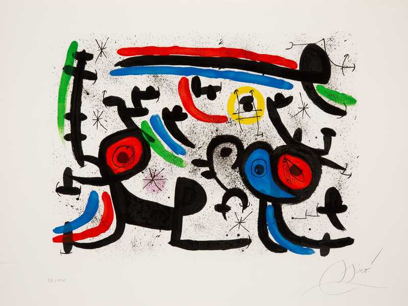 Joan Miro color lithograph "Les amoureux et luna park II" (1981)