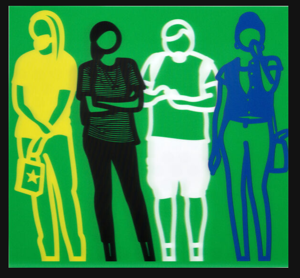 Julian OPIE- Yellow Black White Blue, lenticular panel edition from Standing People (2020) available from RRFA