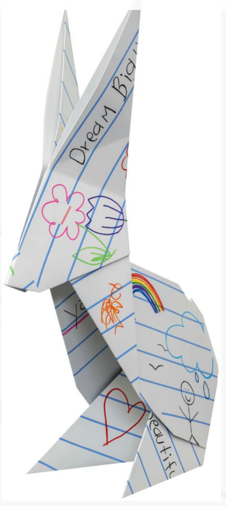 Mr. BRAINWASH-Imagiro-Bunny-2025 painted stainless steel origami bunny rabbit