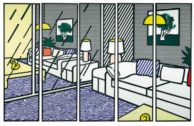 LICHTENSTEIN- Wallpaper With Blue Floor Interior, 1992 Panels